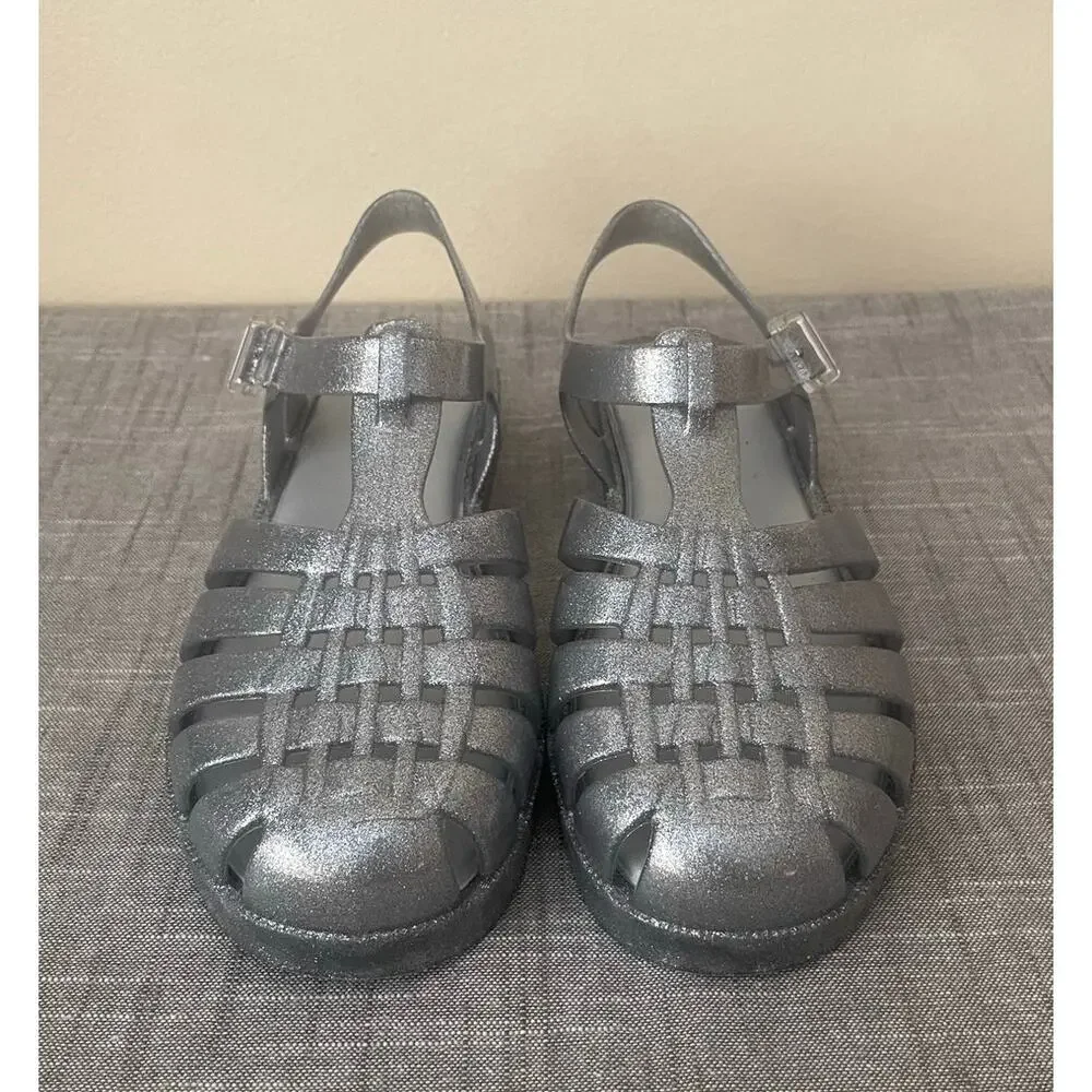 New Melissa Possession Girls Size 5 Silver Glitter Jelly Sandals